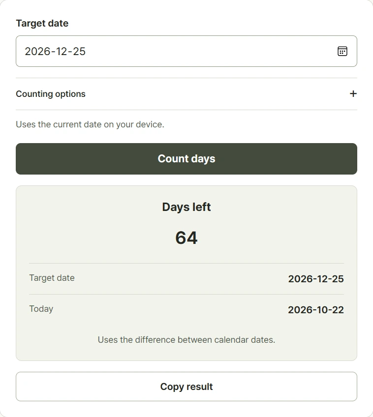 Days until form with a target date and an optional inclusive counting setting