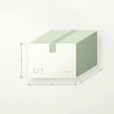 Packed shipping carton with measurement arrows for length, width and height